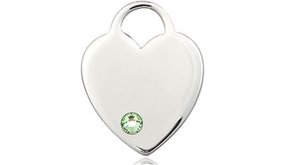 Sterling Silver Heart Pendant with a 3mm Peridot Swarovski stone on an 18-inch Sterling Silver Light Curb Chain Engraved Catholic Saint Jewelry