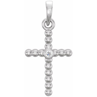 Platinum 19.1x9.5 mm .015 CTW Natural Diamond Beaded Cross Pendant
