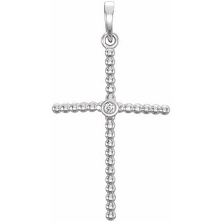 14K White 24.8x12.2 mm .02 CTW Natural Diamond Beaded Cross Pendant