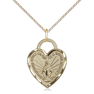 14kt Gold Miraculous Heart Medal Engraved Catholic Saint Jewelry