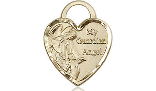 14kt Gold Filled Guardian Angel Heart Medal Engraved Catholic Saint Jewelry