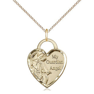 14kt Gold Filled Guardian Angel Heart Medal Religious Jewelry Engraved Catholic Saint Jewelry