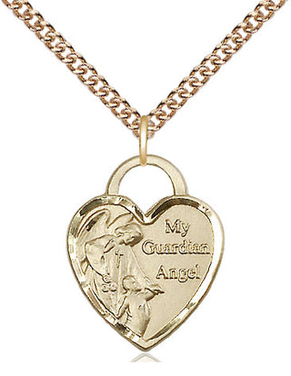 14kt Gold Filled Guardian Angel Heart Medal Religious Jewelry Engraved Catholic Saint Jewelry