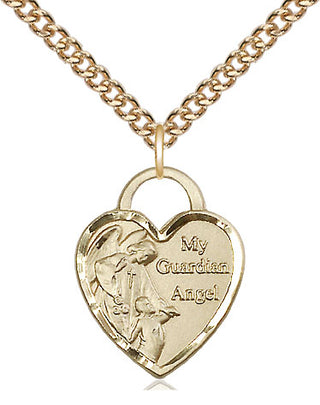 14kt Gold Guardian Angel Heart Medal Engraved Catholic Saint Jewelry