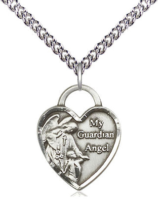 Sterling Silver Guardian Angel Heart Medal Religious Jewelry Engraved Catholic Saint Jewelry