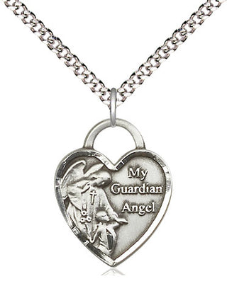 Sterling Silver Guardian Angel Heart Medal Religious Jewelry Engraved Catholic Saint Jewelry