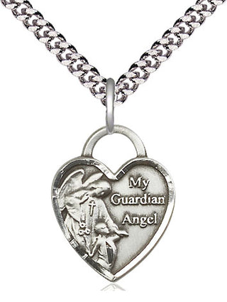 Sterling Silver Guardian Angel Heart Medal Religious Jewelry Engraved Catholic Saint Jewelry