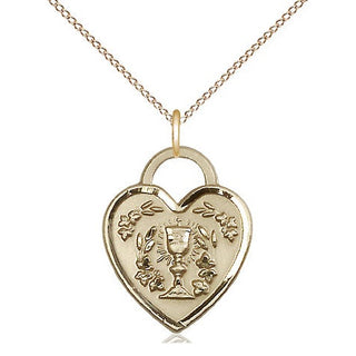 14kt Gold Communion Heart Medal Engraved Catholic Saint Jewelry
