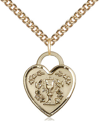 14kt Gold Communion Heart Medal Engraved Catholic Saint Jewelry