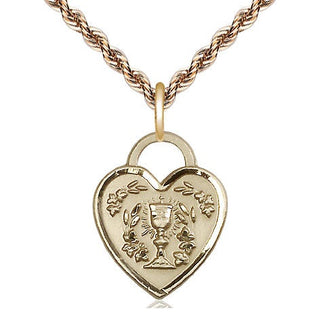 14kt Gold Communion Heart Medal Engraved Catholic Saint Jewelry