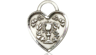 Sterling Silver Communion Heart Medal Engraved Catholic Saint Jewelry