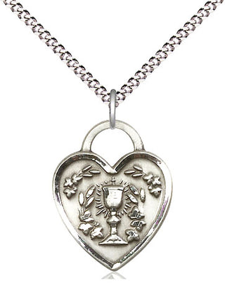 Sterling Silver Communion Heart Medal Religious Jewelry Engraved Catholic Saint Jewelry