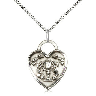Sterling Silver Communion Heart Medal Religious Jewelry Engraved Catholic Saint Jewelry