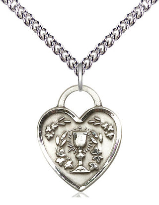 Sterling Silver Communion Heart Medal Religious Jewelry Engraved Catholic Saint Jewelry