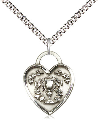 Sterling Silver Communion Heart Medal Religious Jewelry Engraved Catholic Saint Jewelry