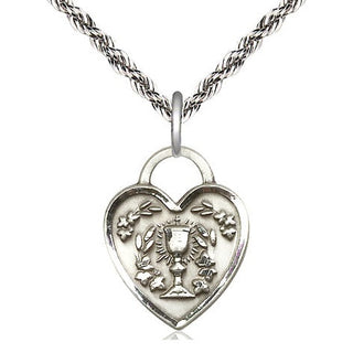 Sterling Silver Communion Heart Medal Religious Jewelry Engraved Catholic Saint Jewelry