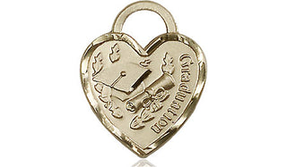 14kt Gold Graduation Heart Medal Engraved Catholic Saint Jewelry