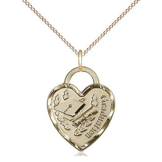 14kt Gold Graduation Heart Medal Engraved Catholic Saint Jewelry
