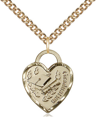 14kt Gold Graduation Heart Medal Engraved Catholic Saint Jewelry