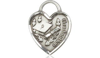 Sterling Silver Graduation Heart Medal Engraved Catholic Saint Jewelry