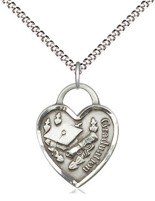 Sterling Silver Graduation Heart Medal Religious Jewelry Engraved Catholic Saint Jewelry