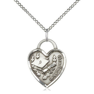 Sterling Silver Graduation Heart Medal Religious Jewelry Engraved Catholic Saint Jewelry