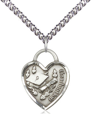Sterling Silver Graduation Heart Medal Religious Jewelry Engraved Catholic Saint Jewelry