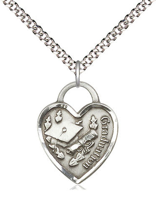 Sterling Silver Graduation Heart Medal Religious Jewelry Engraved Catholic Saint Jewelry