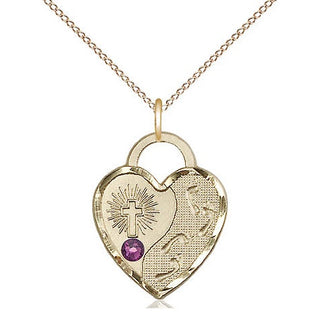 14kt Gold Filled Footprints Heart Pendant | Amethyst | 18-inch Chain | Engravable