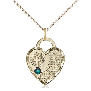 14kt Gold Filled Footprints Heart Charm Emerald Swarovski | 18-inch Chain | Engravable