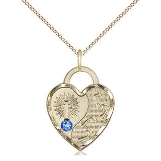 14kt Gold Filled Footprints Heart Charm Sapphire Swarovski | 18-inch Chain | Engravable
