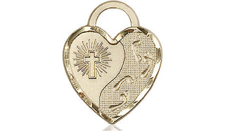 14kt Gold Footprints Heart Medal Engraved Catholic Saint Jewelry
