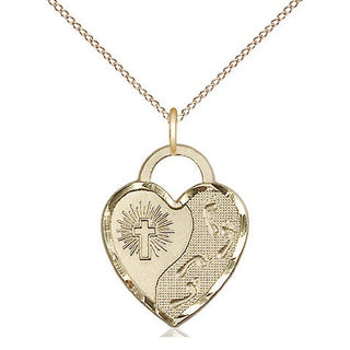 14kt Gold Footprints Heart Medal Engraved Catholic Saint Jewelry