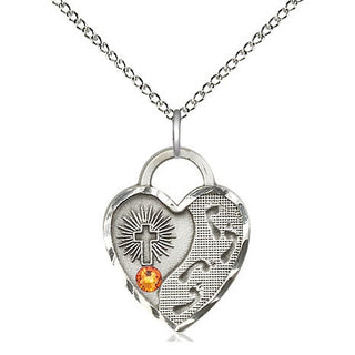 Sterling Silver Footprints Heart Charm Topaz | 18-inch Chain | Engravable