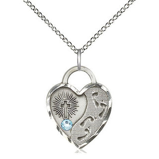 Sterling Silver Footprints Heart Charm Aqua | 18-inch Chain | Engravable