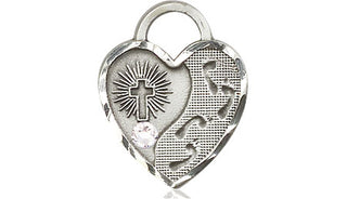 Sterling Silver Footprints Heart Pendant with a 3mm Crystal Swarovski stone on an 18-inch Sterling Silver Light Curb Chain Engraved Catholic Saint Jewelry