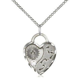 Sterling Silver Footprints Heart Charm Crystal | 18-inch Chain | Engravable