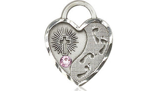 Sterling Silver Footprints Heart Pendant with a 3mm Light Amethyst Swarovski stone on an 18-inch Sterling Silver Light Curb Chain Engraved Catholic Saint Jewelry