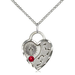 Sterling Silver Footprints Heart Charm Ruby | 18-inch Chain | Engravable