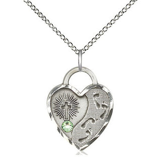 Sterling Silver Footprints Heart Charm Peridot | 18-inch Chain | Engravable