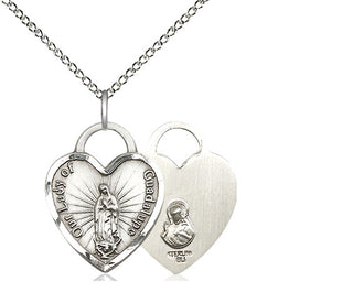 Sterling Silver Our Lady of Guadalupe Heart Medal Religious Jewelry