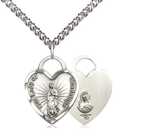 Sterling Silver Our Lady of Guadalupe Heart Medal Religious Jewelry