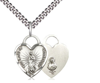 Sterling Silver Our Lady of Guadalupe Heart Medal Religious Jewelry