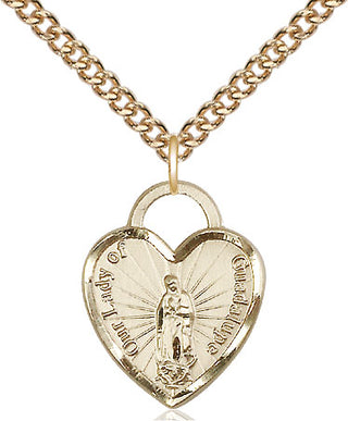 14kt Gold Filled Our of Guadalupe Heart Medal Religious Jewelry