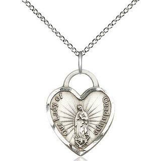 Sterling Silver Our of Guadalupe Heart Medal Religious Jewelry