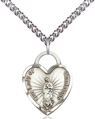 Sterling Silver Our of Guadalupe Heart Medal Religious Jewelry