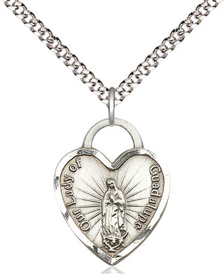 Sterling Silver Our of Guadalupe Heart Medal Religious Jewelry