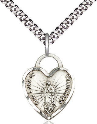 Sterling Silver Our of Guadalupe Heart Medal Religious Jewelry