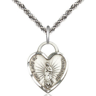 Sterling Silver Our of Guadalupe Heart Medal Religious Jewelry