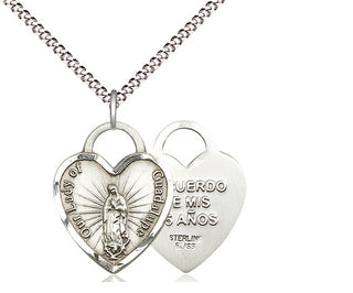 Sterling Silver Our Lady of Guadalupe Heart Recuerdo Medal Religious Jewelry